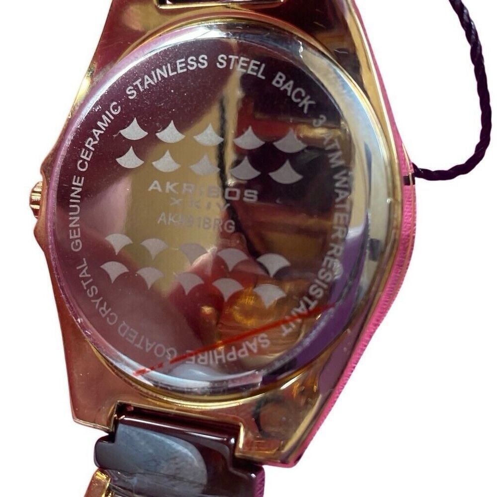 Akribos XXIV Womens Watch Metal Ceramic Band Gold Tone Gem Case 39mm AK891BRG - Picture 11 of 12